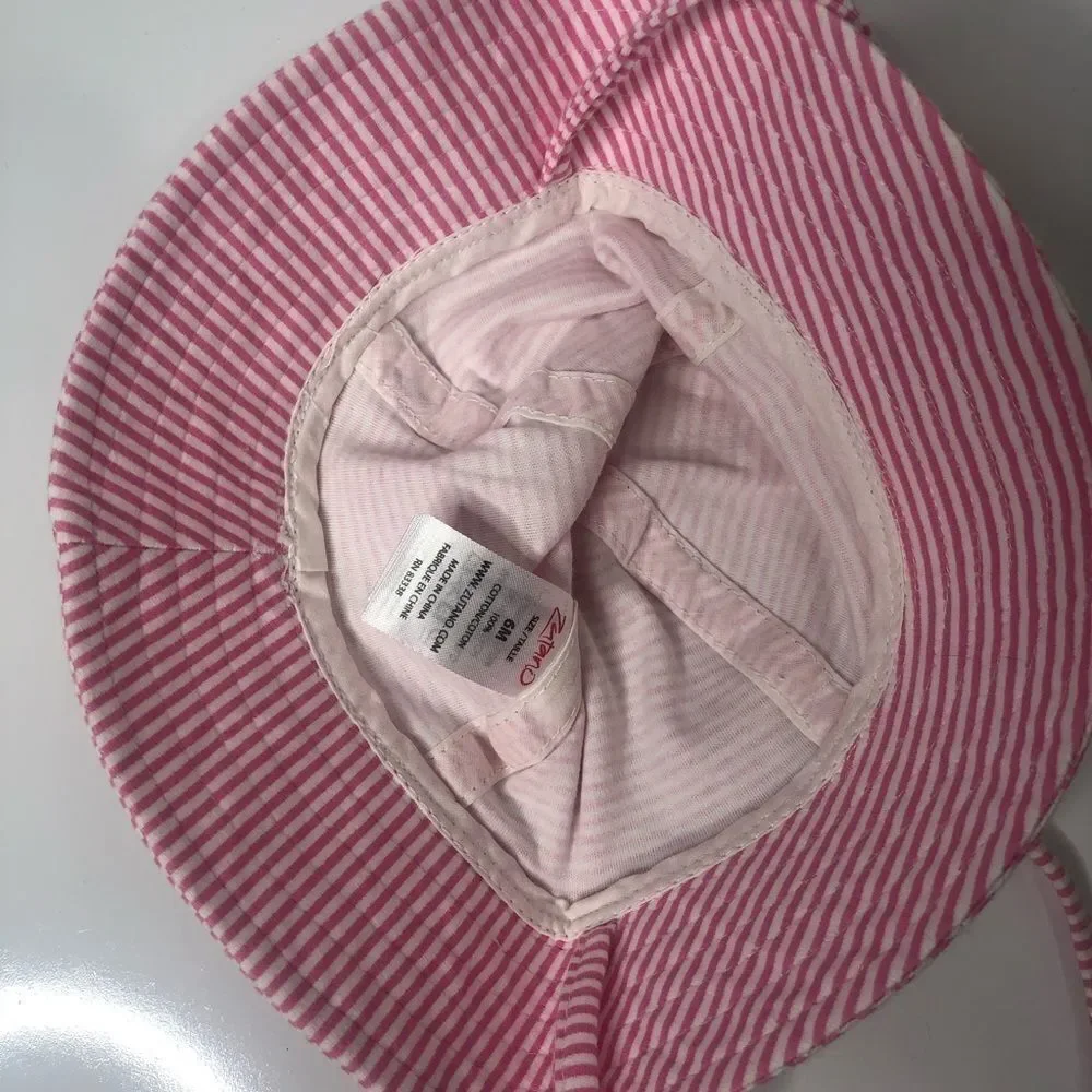 Zutano Pink White Stripe Baby Sun Hat Bonnet
